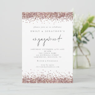Invitación Glam Rosa Gold Purpurina Script Engagement Party