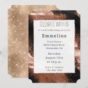 Invitación Glam Rosa Oro Negro Champagne Glitzy Sparkle