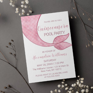 Invitación Glam Rosa Oro Sirena Rosa Tail Quinceañera