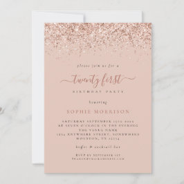 Invitación Glam Rosa Purpurina 21ª Fiesta de cumpleaños