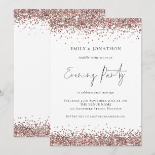 Invitación Glam Rosa Purpurina de oro Boda Fiesta de noche