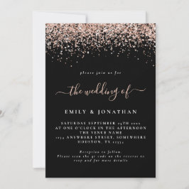 Invitación Glam Rosa Purpurina de oro Código QR Boda negro