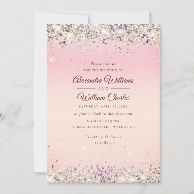 Invitación Glam Rosa Purpurina de oro Confetti Pastel moderno (Anverso)
