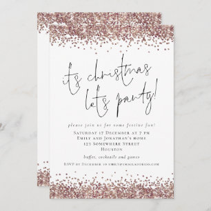 Invitación Glam Rosa Purpurina de oro sus Navidades deja Fies