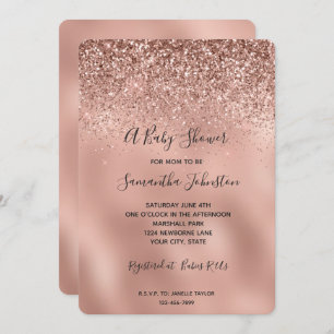 Invitación Glam Rosa Purpurina Gold Baby Shower