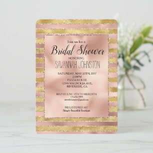 Invitación Glam Rosa y Gold Glitzy Stripes Bridal Shower