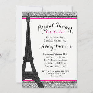 Invitación Glam Rosado Caliente Ducha de Novias de París