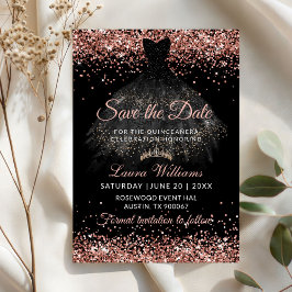 Invitación Glam Rose Gold Princess Quinceañera Save the Date