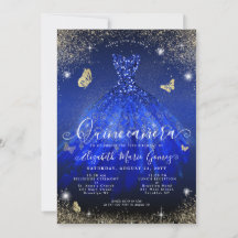 Glam Royal Blue Gold Purpurina Gown Quinceanera