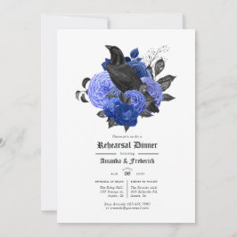Invitación Glam Royal Blue Raven Gótica Ensayo Cena