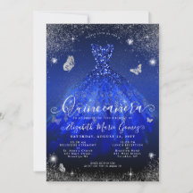Glam Royal Blue Silver Purpurina Gown Quinceanera