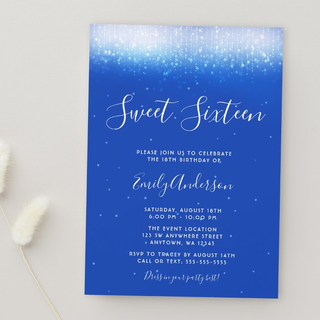 Invitación Glam Royal Blue Sweet 16 (Subido por el creador)