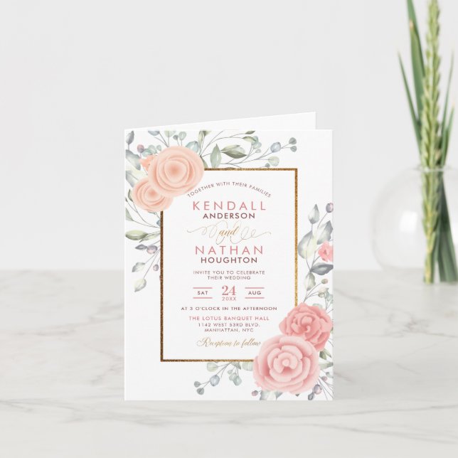 Invitación Glam Rubor Pink Aquarelle Florece Primavera Boda (Anverso)