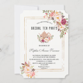 Invitación Glam Rubor Pink Floral Bridal Shower Tea Fiesta