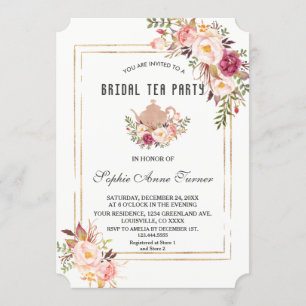 Invitación Glam Rubor Pink Floral Bridal Shower Tea Fiesta