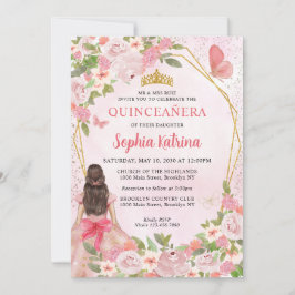 Invitación Glam Rubor Pink Gold Floral Princesa Quinceañera