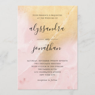Invitación Glam Rubor Rosa and Gold Marble Look Boda