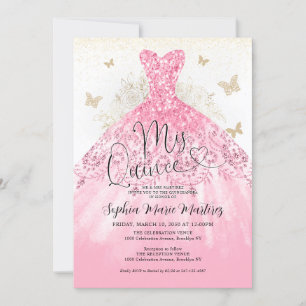 Invitación Glam Rubor Rosa Dress Mis Quince