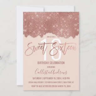Invitación Glam Rubor Rosa Gold Purpurina Bloque de color Swe