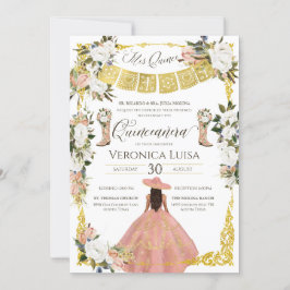 Invitación Glam Rubor White Gold Charro Floral Quinceañera I