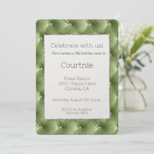 Invitación Glam Sage Green Silver Faux Velvet Cumpleaños