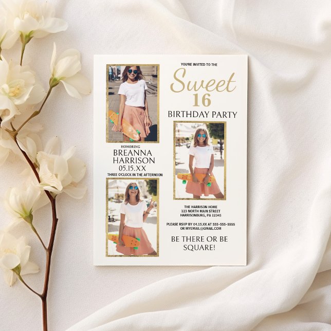 Invitación Glam Sencillo Elegante Oro Blanco Dulce 16 (Glam Simple Elegant White Gold Photo Sweet 16)