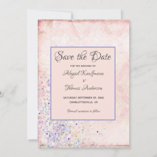 Invitación Glam Shabby Chic Pink White Purple Sparkles