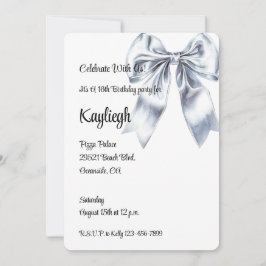 Invitación Glam Silver Bow Floral Cumpleaños