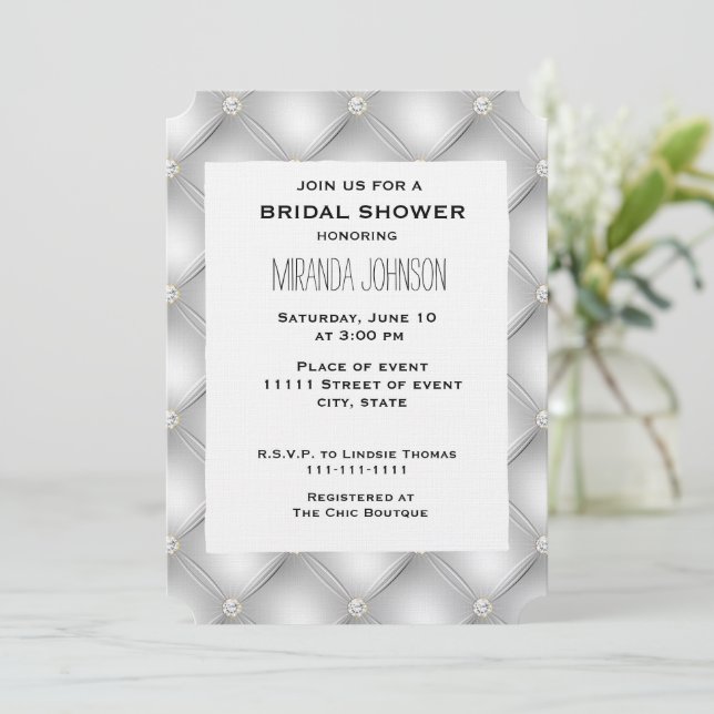 Invitación Glam Silver Diamond Bridal Shower (Anverso de pie)