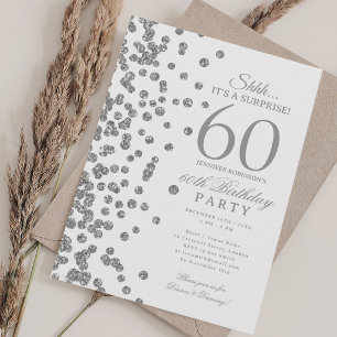 Invitación Glam Silver Glitter Sorpresa Fiesta de Cumpleaños