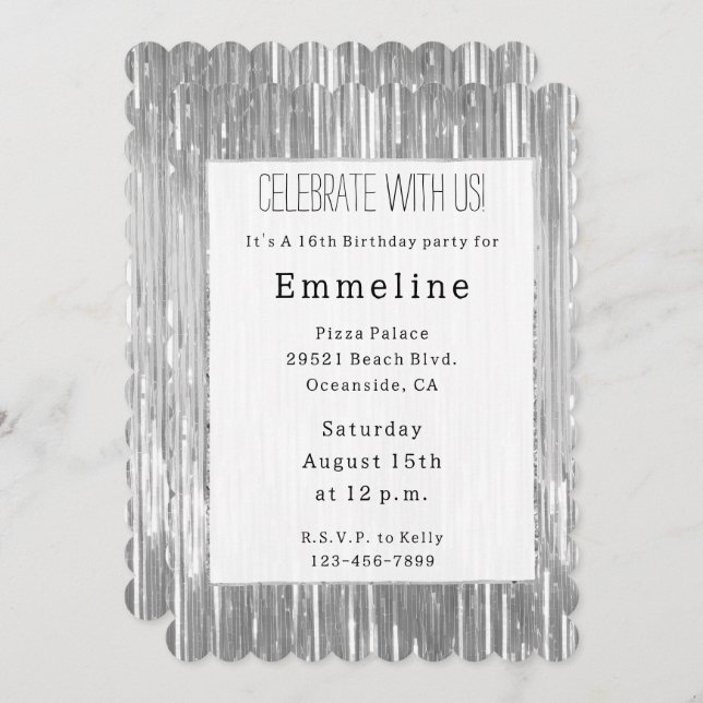 Invitación Glam Silver Glitzy Sparkle Stripes (Anverso / Reverso)