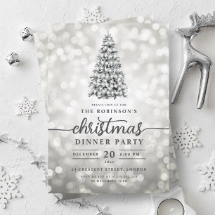 Invitación Glam Silver Pine Tree Lights Navidades Fiesta