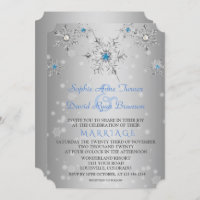 Glam Silver Snowflakes Crystal Blue Pearls Boda