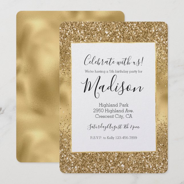 Invitación Glam Sparkle Gold (Anverso / Reverso)