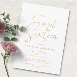 Invitación Glam suave | Dulce blanco y dorado 16º cumpleaños<br><div class="desc">Invitaciones a fiestas de 16 años en blanco y en oro falso con texto "dulce dieciséis" escrito a mano. Nota: El efecto oro se replica con un gráfico de alta calidad. No se utilizará ningún Relieve metalizado real.</div>