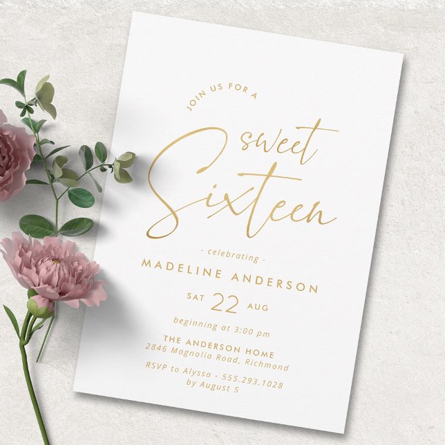 Invitación Glam suave | Dulce blanco y dorado 16º cumpleaños (Subido por el creador)