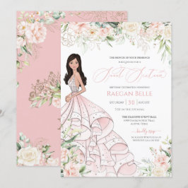 Invitación Glam Sweet de Rubor Pink White Roses de Lujo Dieci