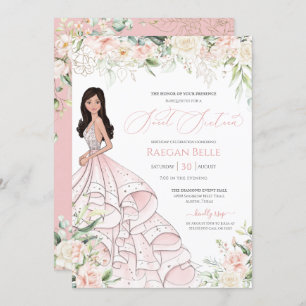 Invitación Glam Sweet de Rubor Pink White Roses de Lujo Dieci