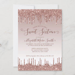 Invitación Glam Sweet, Purpurina Rosa de golondrina, cumpleañ