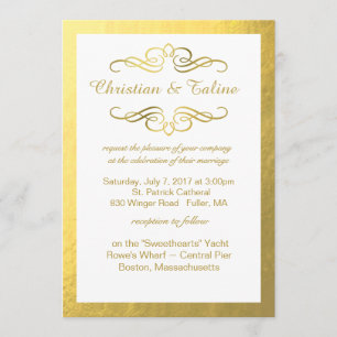 Invitación Glam Swirly Flourier Relieve metalizado dorado Esb
