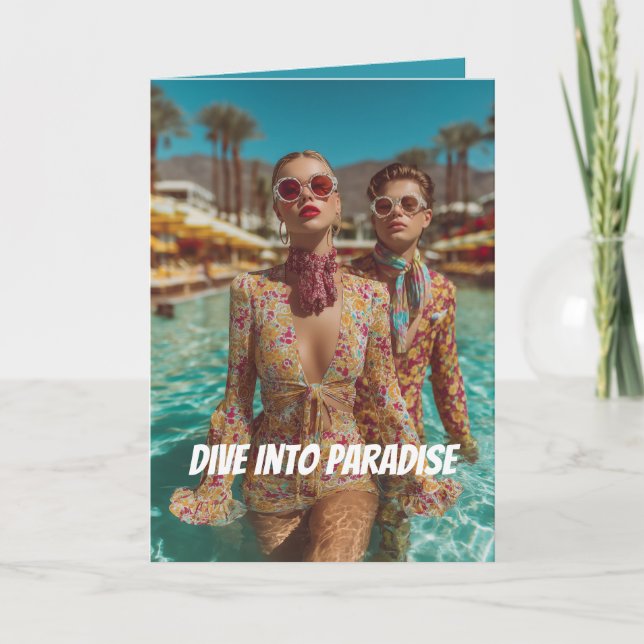 Invitación Glam Tropical Pool Fiestas Vibes (Anverso)