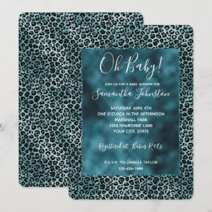 Invitación Glam Turquoise Verde azulado Leopardo azul Print O