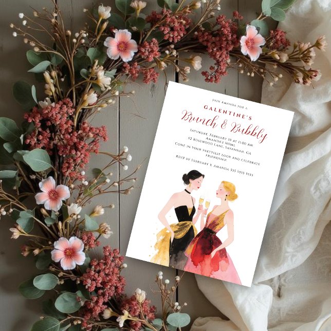 Invitación Glam Two Elegant Women Galentines Day Party (Glam Two Elegant Women Galentine's Day Party Invitation Cards for Best Friends.)