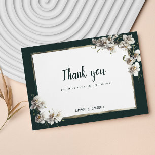 Invitación Glam verde oscuro oro orquídea blanca flor Gracias