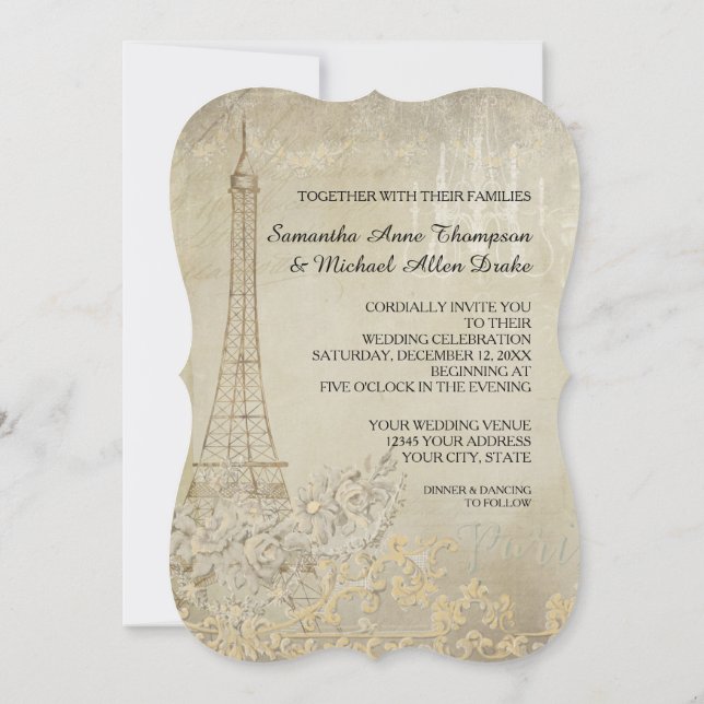 Invitación Glam Vintage Paris Boda de estilo parisino (Reverso)