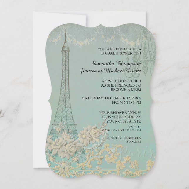 Invitación Glam Vintage Paris Parilish Estilish Bridal Shower (Reverso)