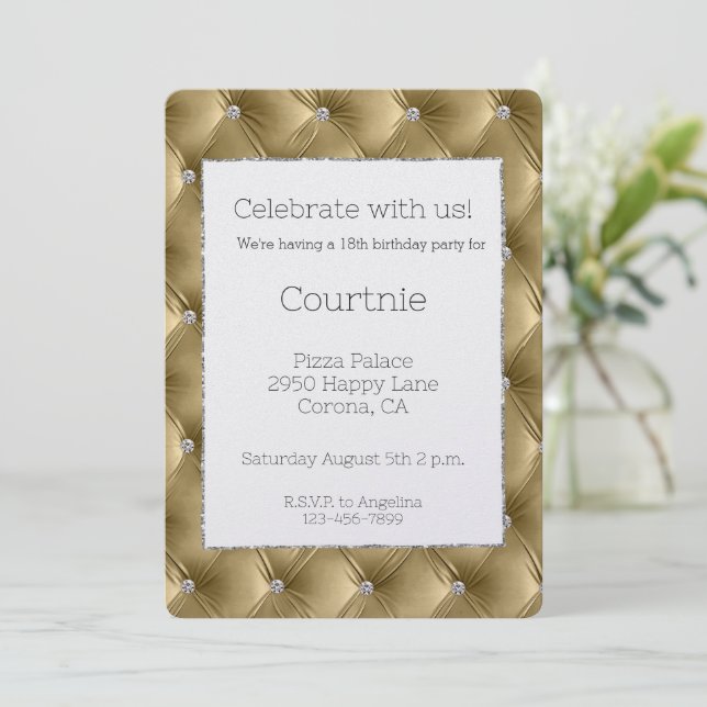 Invitación Glam Warm Gold Faux Velvet Cumpleaños (Anverso de pie)