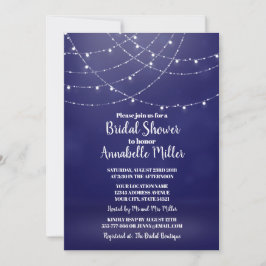 Invitación Glam White Fairy Lights Blue Bridal Shower