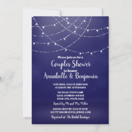 Invitación Glam White Fairy Lights Blue Couples Shower