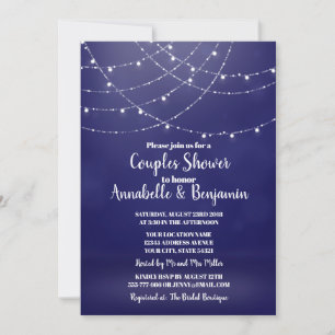 Invitación Glam White Fairy Lights Blue Couples Shower